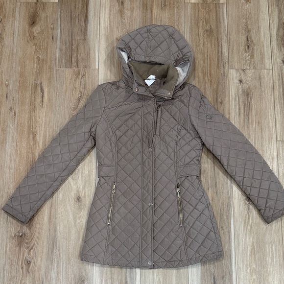 Calvin Klein Taupe Quilted Puffer Coat - Picture 1 of 11